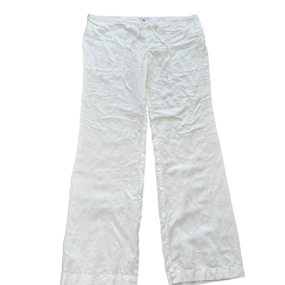 Cabi White Linen Blend‎ Wide Leg Drawstring Waist Casual Pants Women's Medium